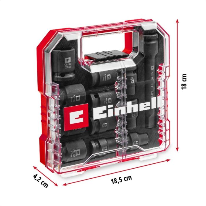 Набір ударних торцевих головок Einhell 40мм 1/2" 10-21 мм 12шт кейс 0.78кг