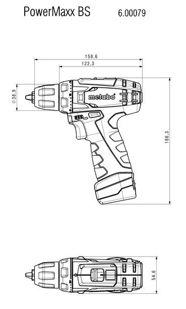 Шуруповерт-дрель аккумуляторный MetaboPowerMaxx BS, 10.8В 2x2.0Ач, 17/34Нм, 0-360/0-1400об/мин, 0.95кг