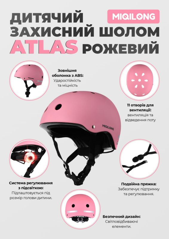 Детский защитній шлемMiqilong Atlas рожевий