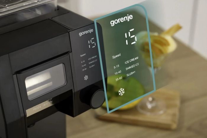 Морозивниця Gorenje  3 в 1, 210Вт, чаша-1л, 35 кг - 24 год., слаші, лід, морозиво, електронне управління, чорний