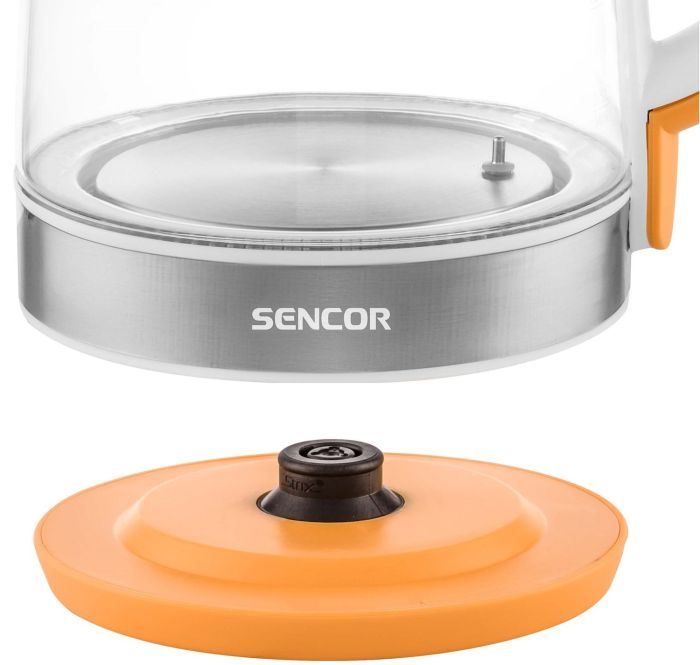 Електрочайник Sencor 2л, Strix, скло, 5 темп.реж, помаранчевий