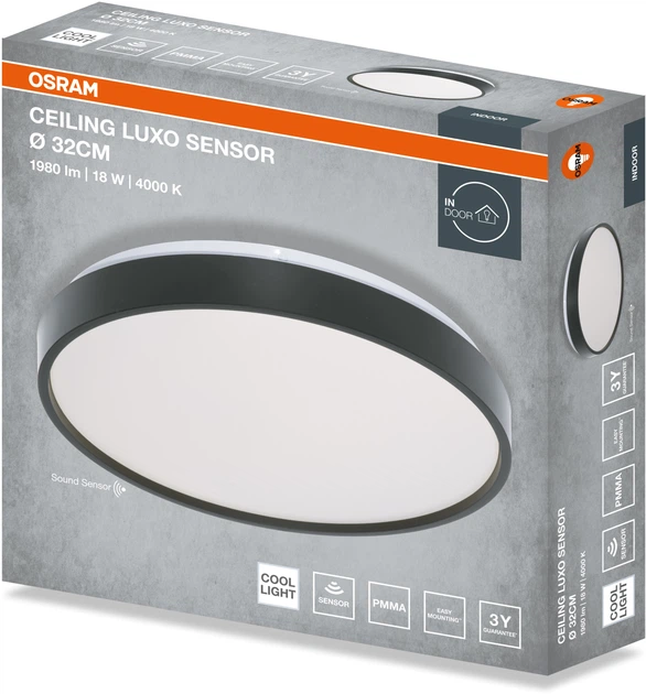Світильник накладний з датчиком руху  OSRAM CEILING LUXO 18Вт 4000К чорний