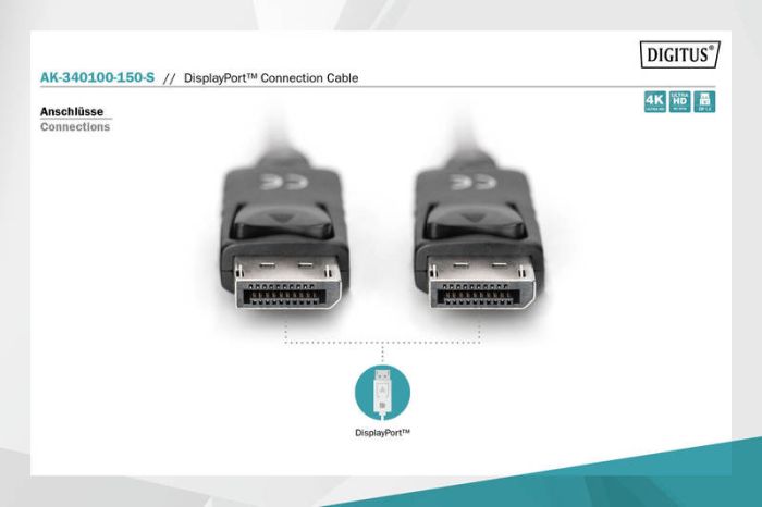 Кабель DIGITUS DisplayPort (M/M), 15м, чорний
