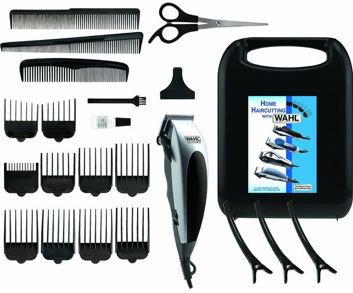 Машинка для стрижки WAHL HomePro, від мережі, вібраційний мотор, насадок-8, кейс,ножиці, гребінець в компл, сталь, чорно-сріблястий