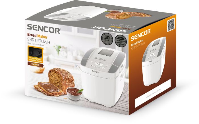 Хлебопечка Sencor 800Вт, программ-12, макс.вес -1.2кг, форма прямоугольник, пластик, белый