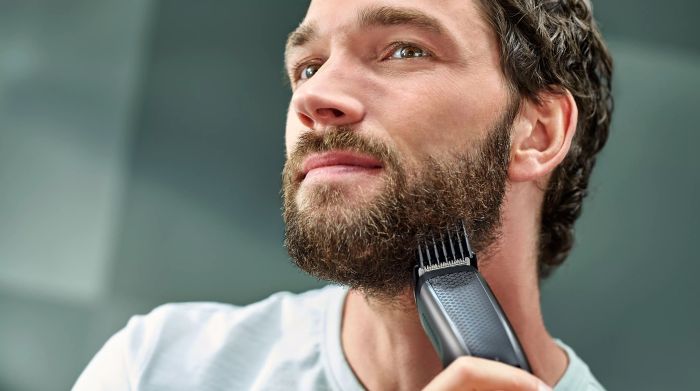 Тример Philips Beardtrimmer series 5000, для бороди і вусів, мережа+акум., насадок-2, чохол, сталь, чорний