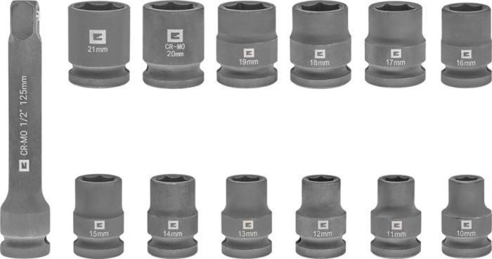 Набір ударних торцевих головок Einhell 40мм 1/2" 10-21 мм 12шт кейс 0.78кг