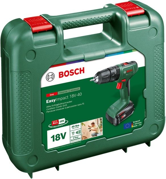 Шуруповерт-дрель аккумуляторная Bosch EasyImpact 18V-40 18В 2х2А·час 20·38Нм 0-430·0-1630об·мин кейс ЗП 1.4кг