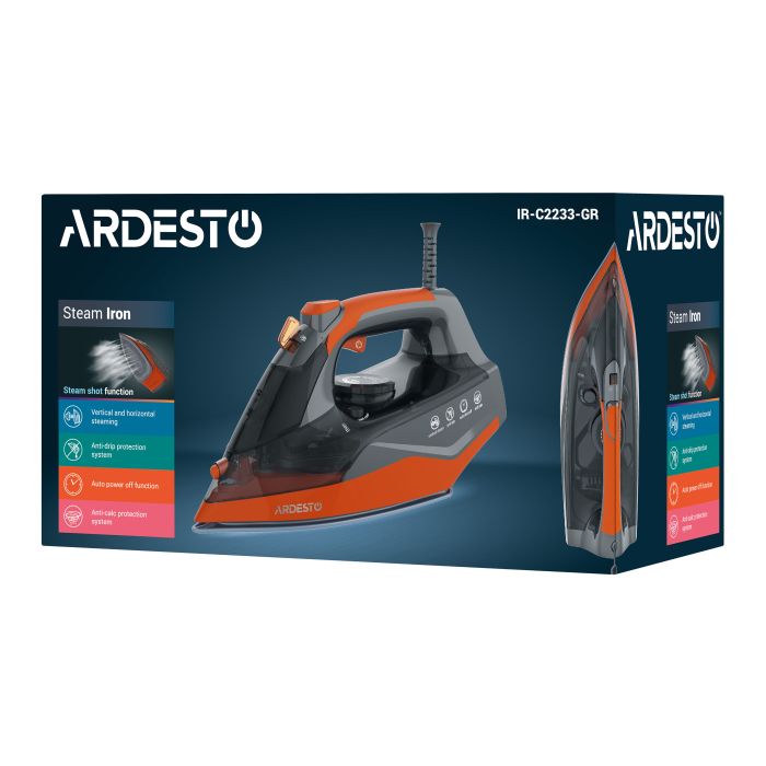 Утюг Ardesto , 2200Вт, 340мл, паровой удар, керам. подошва, чёрно-помаранчевий ARDESTO IR-C2233-GR