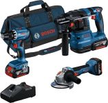 Набір із трьох акумуляторних інструментів Bosch Professional дриль-шурупокрут GSR 18V-45, перфоратор GBH 18V-22, Шліфмашина кутова GWS 18V-8 акб 3x4А·год, ЗП, сумка M-BAG