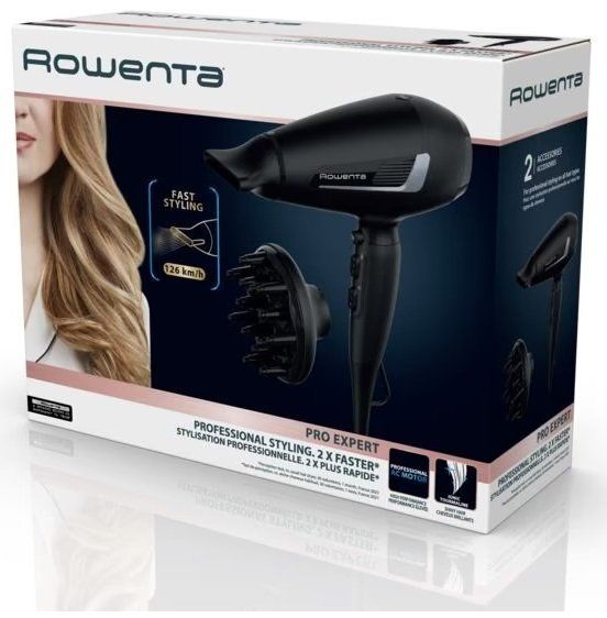 Фен Rowenta Pro Expert, 2100Вт, режимов-3, дифузор, иониз-я, хол. обдув, черный