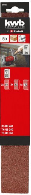 Лента шлифовальная Einhell KWB, 5шт, 50х686мм, 2хК60, 2хК80, 1хК120, для точила Einhell US 240/350