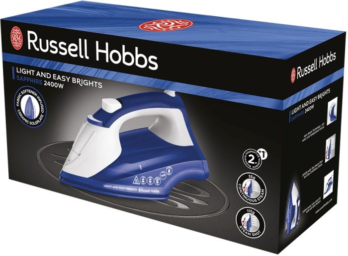 Утюг Russell Hobbs Light & Easy Brights Sapphire, 2400Вт, 240мл, паровой удар -115гр, постоянный пар - 35гр, керам. подошва, темно синий