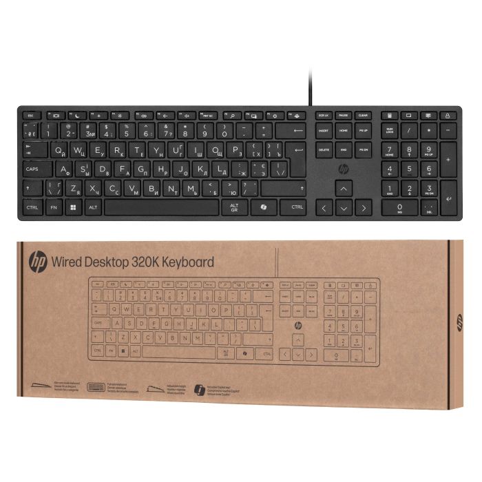 Клавиатура мембранная HP 320K, 109key, USB-A, EN/UK, чорний