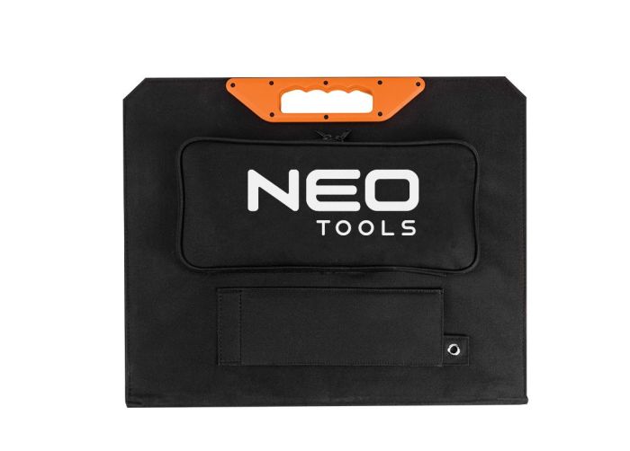 Портативное зарядное устройство солнечная панель Neo Tools, 140Вт, регулятор напряжения, USB-C и 2xUSB, 15х548х1678мм, IP64, кабель 5м, зажимы "крокодил" 30см, 4.4кг