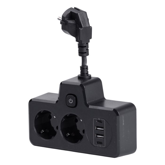 Мережевий фільтр на 2 євро розетки з 2 USB та 2 Type-C чорний HP-5-18