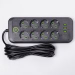Мережевий фільтр подовжувач на 8 розеток з 3 USB 1 Type-C та кнопкою відключення F20U  2.8 м Чорний HP-5-28