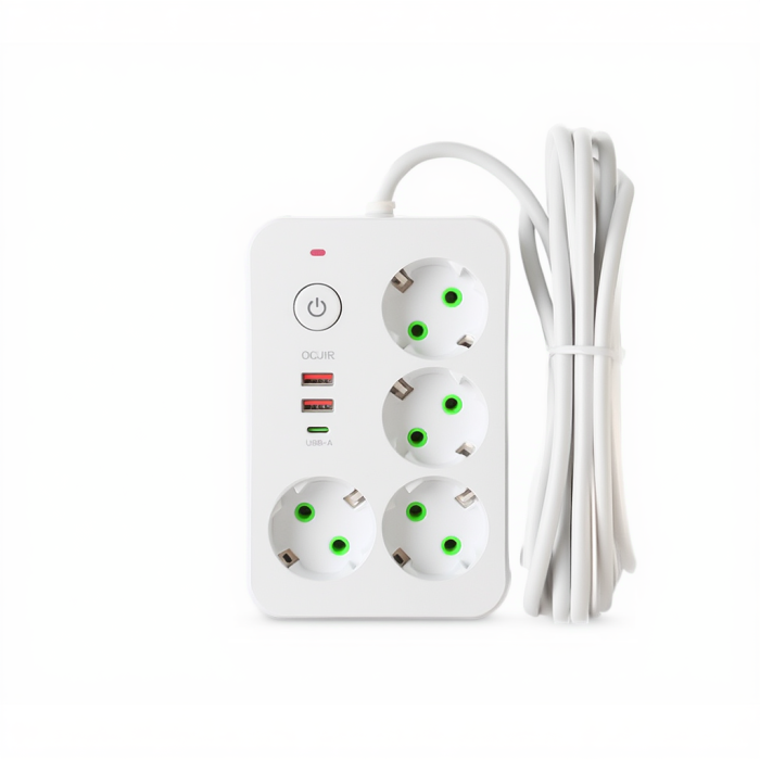 Мережевий фільтр-подовжувач 4 розетки 2xUSB-A 1xUSB-C 3м білий HP-5-45