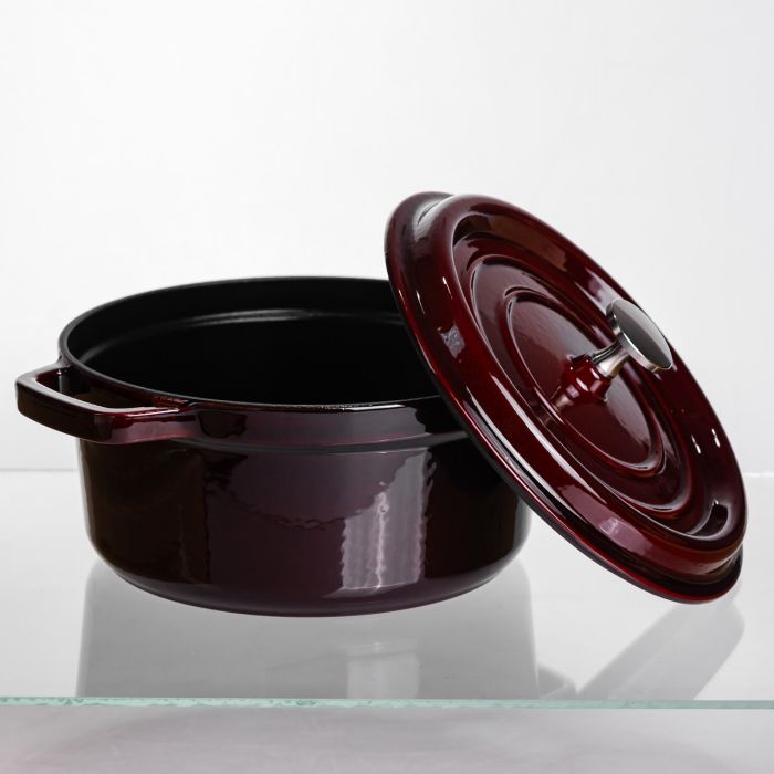 Кокотниця чавунна емальована 2,5 л, бургунді Yiwu HP-FLG-9 burgundy