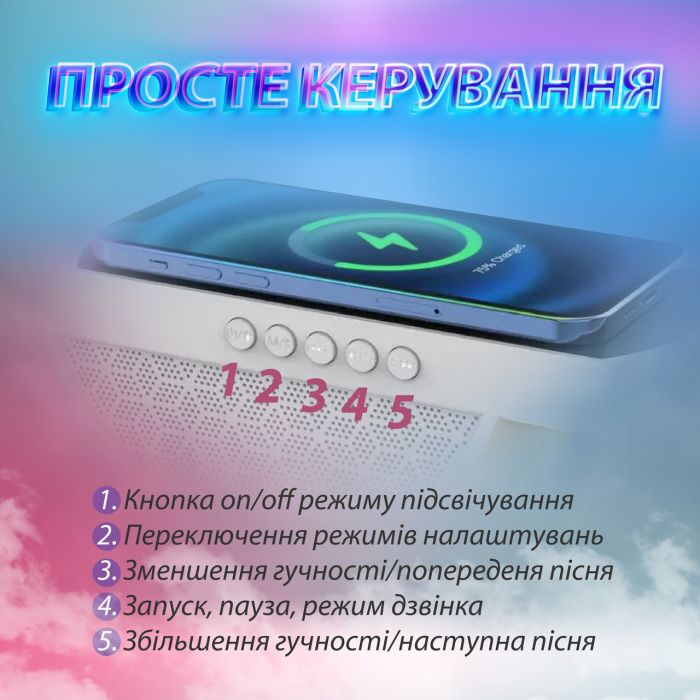 Портативна колонка з RGB-підсвіткою Wireless Charger BT2301W