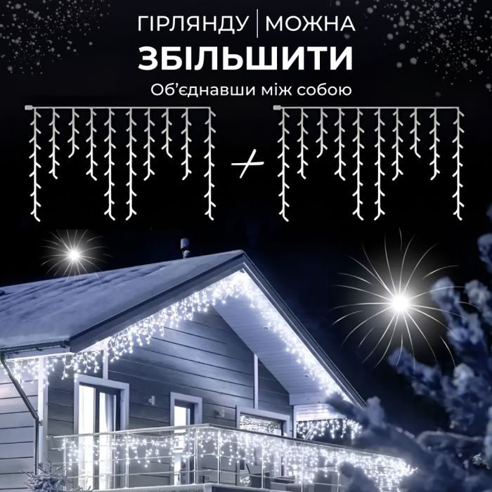 Гірлянда вулична світлодіодна 90 LED 3 метри білий дріт бахрома 18 ниток Білий 3МWW