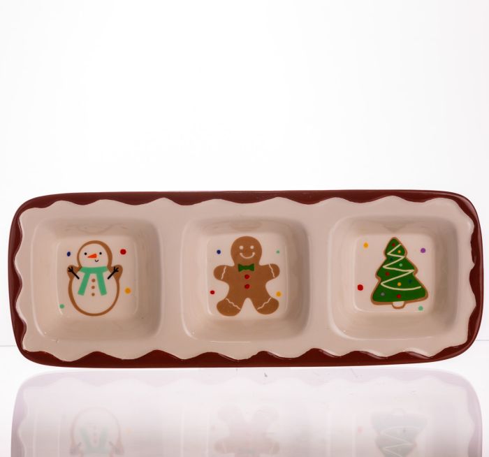 Менажниця порцелянова Merry Christmas на 3 секції 30×11×2.5 (см) прямокутна CR-1-41