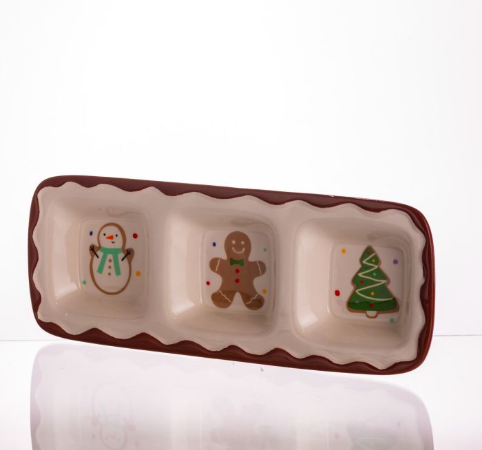 Менажниця порцелянова Merry Christmas на 3 секції 30×11×2.5 (см) прямокутна CR-1-41
