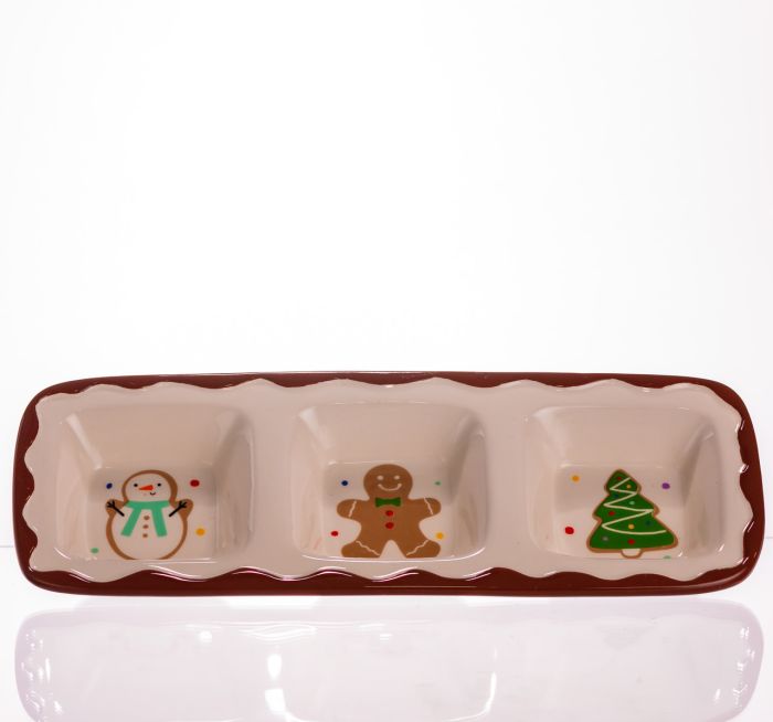 Менажниця порцелянова Merry Christmas на 3 секції 30×11×2.5 (см) прямокутна CR-1-41
