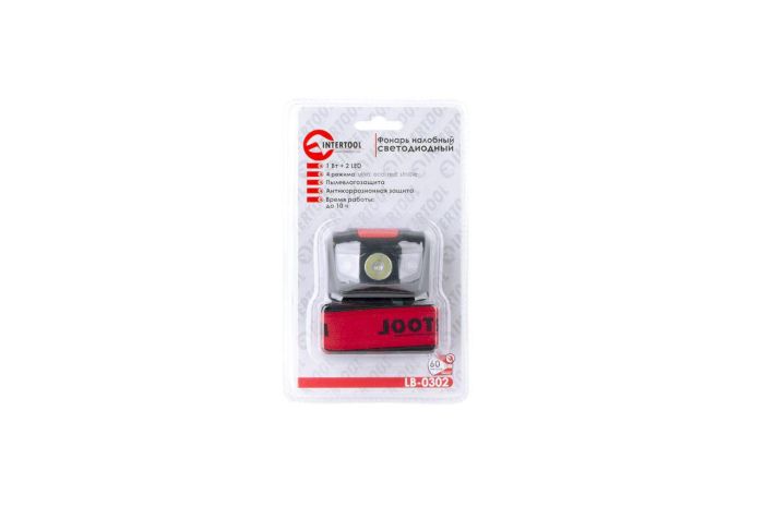 Фонарь налобный Intertool 1 LED + 2 LED х 1 Вт (LB-0302)