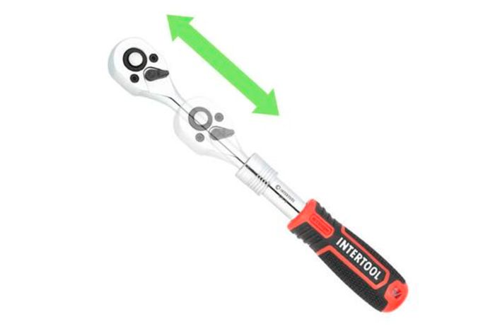 Ключ трещоточный (рукоятка с храповым механизмом) Intertool 1/4" x 72T телескопический Storm (ET-8004)