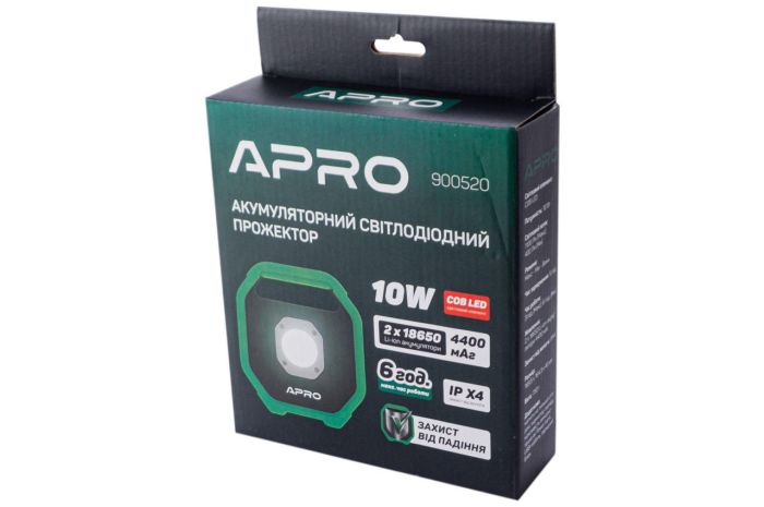 Прожектор акумуляторний Apro 10 Вт Li-Ion (900520)