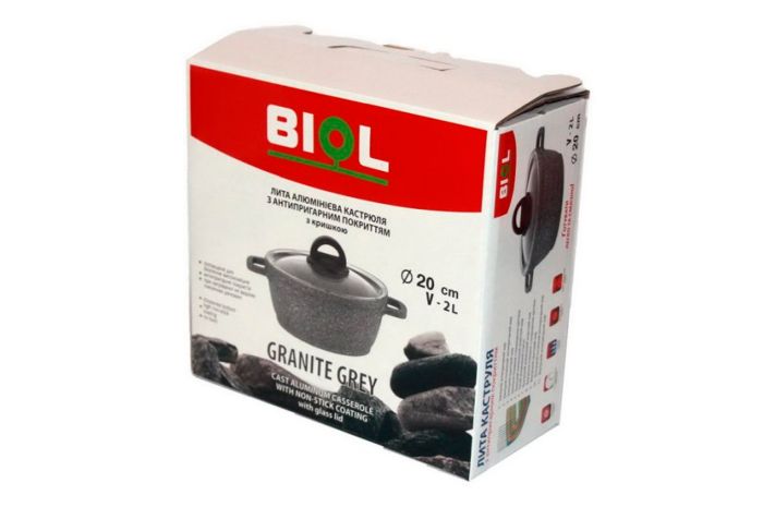 Каструля антипригарна Biol 200мм x 2л Granite Grey (К206РС)