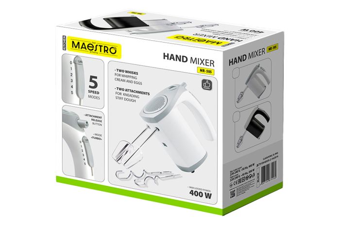 Миксер ручной Maestro 400Вт белый (MR-505-WHITE)