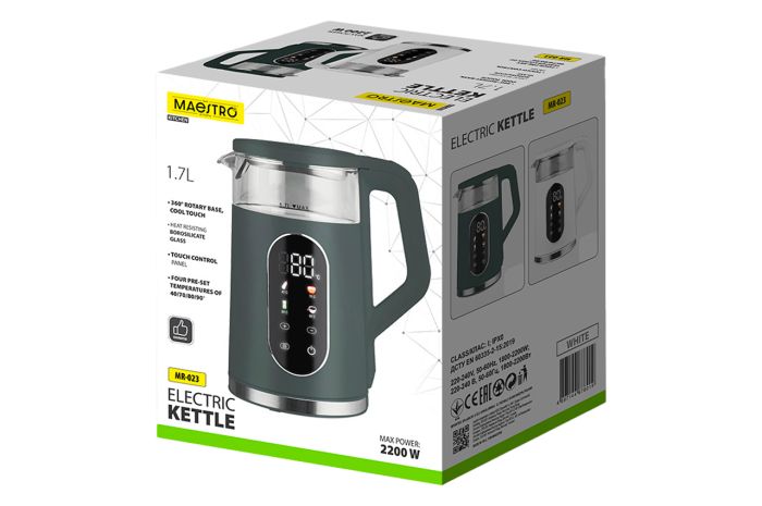 Электрочайник стеклянный Maestro 1.7л LED зеленый (MR-023-GREEN)