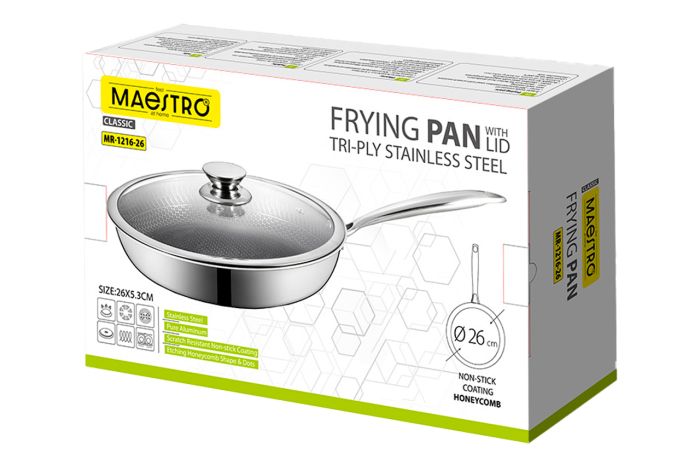 Сковорода антипригарная Maestro 260мм Tri-Ply с крышкой (MR-1216-26)