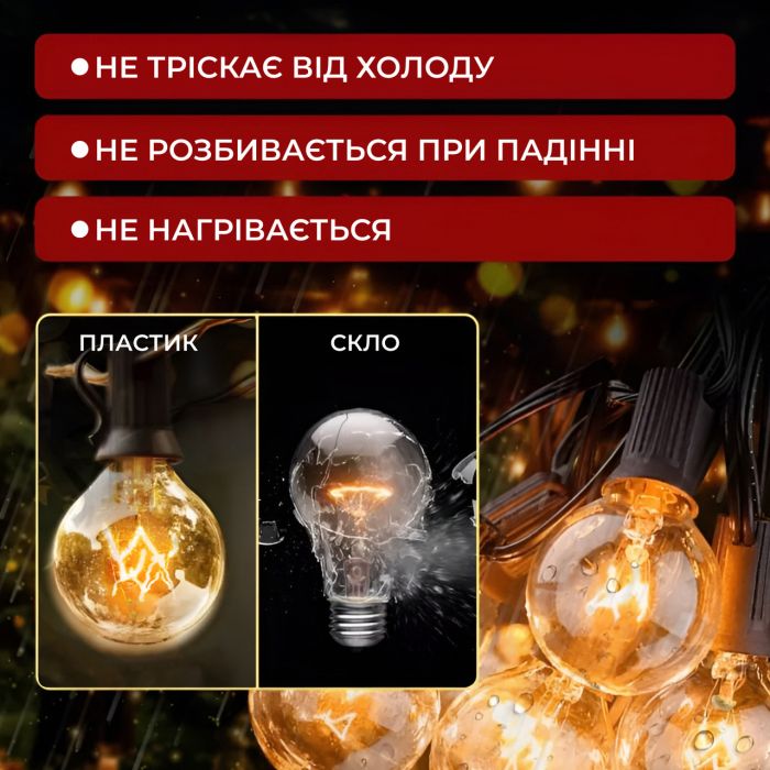 Ретро гірлянда вулична 50 лампочок 15 метрів жовта G4050L