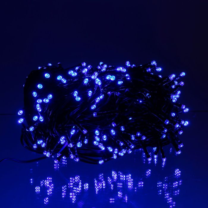 Новорічна гірлянда вулична 30 м 300 LED з сонячною батареєю чорний провід Синій SB300L30MBBL
