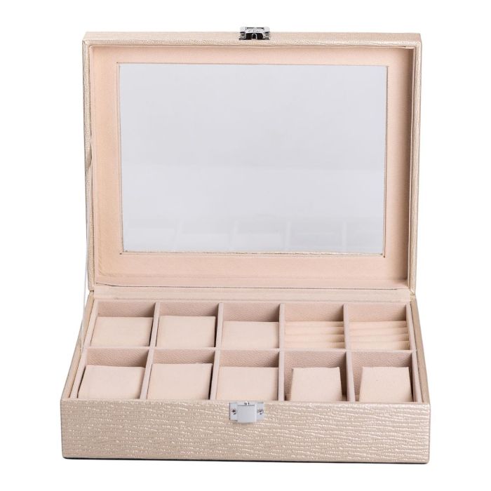 Скринька для прикрас з еко шкіри 25.5×20×7.5 см органайзер для ювелірних виробів HP-5-6GOLD