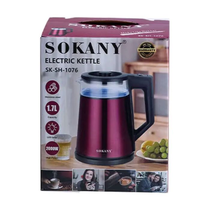 Електрочайник з автоматичним вимкненням 1.7 л Sokany побутовий 2000 Вт SK-SH-1076G